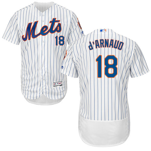 Mets #18 Travis d'Arnaud White(Blue Strip) Flexbase Authentic Collection Stitched MLB Jersey - Click Image to Close